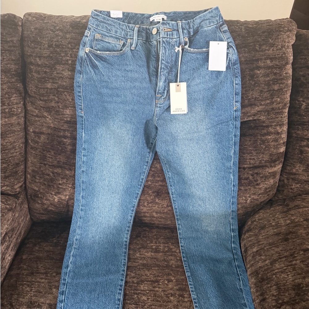 Good American Women's Straight Leg Blue Jeans - Picture 2 of 4